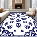 Traditional Blue White Intricate Pattern Rug