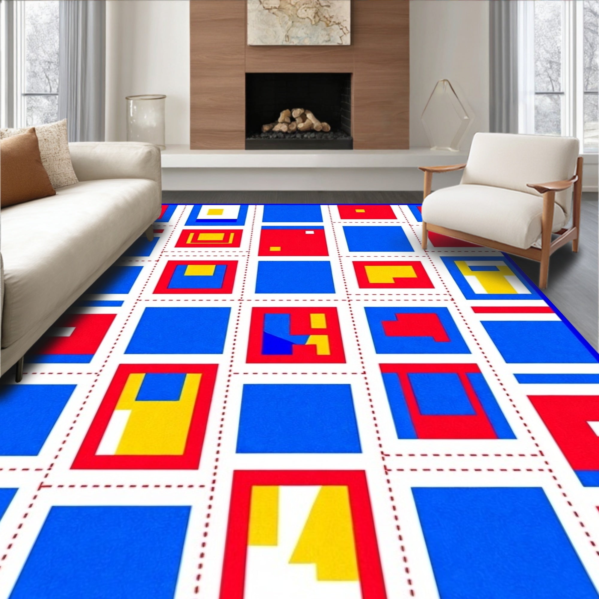 Abstract Geometric Blocks Pattern Rug