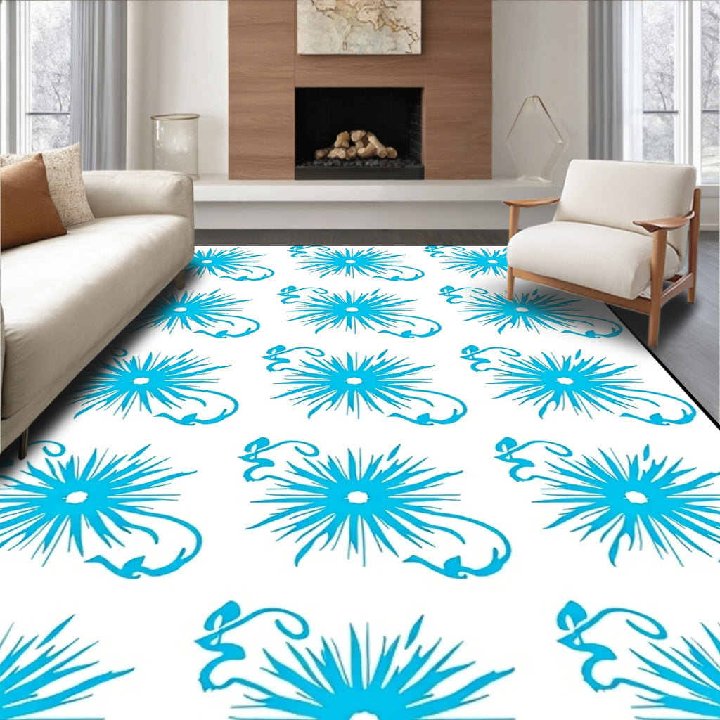 Bright Cyan Sunburst Swirl Rug