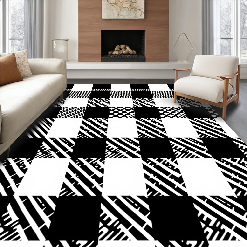 Black and White Checkered Pattern Rug