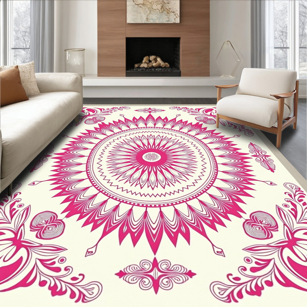 Pink Floral Mandala Pattern Rug