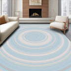 Pale Blue White Concentric Circles Pattern Rug
