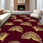 Gold Fan Patterned Burgundy Rug