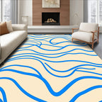 Abstract Blue Wavy Line Pattern Rug