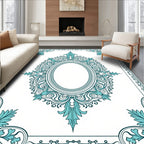 Elegant Teal Oval Scrollwork Design Rug