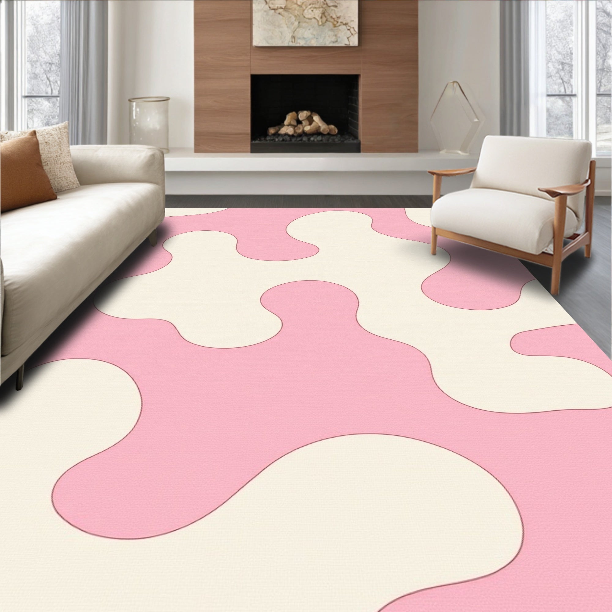 Pink Cream Blobs Pattern Rug