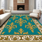 Elegant Gold Leaf Teal Damask Rug
