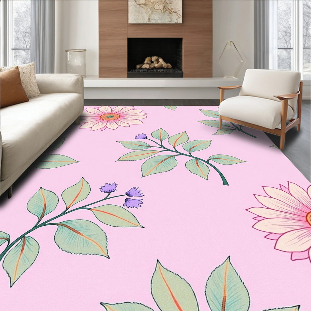 Delicate Floral Pattern In Pink Rug