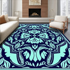 Art Nouveau Teal Leaf Pattern Rug