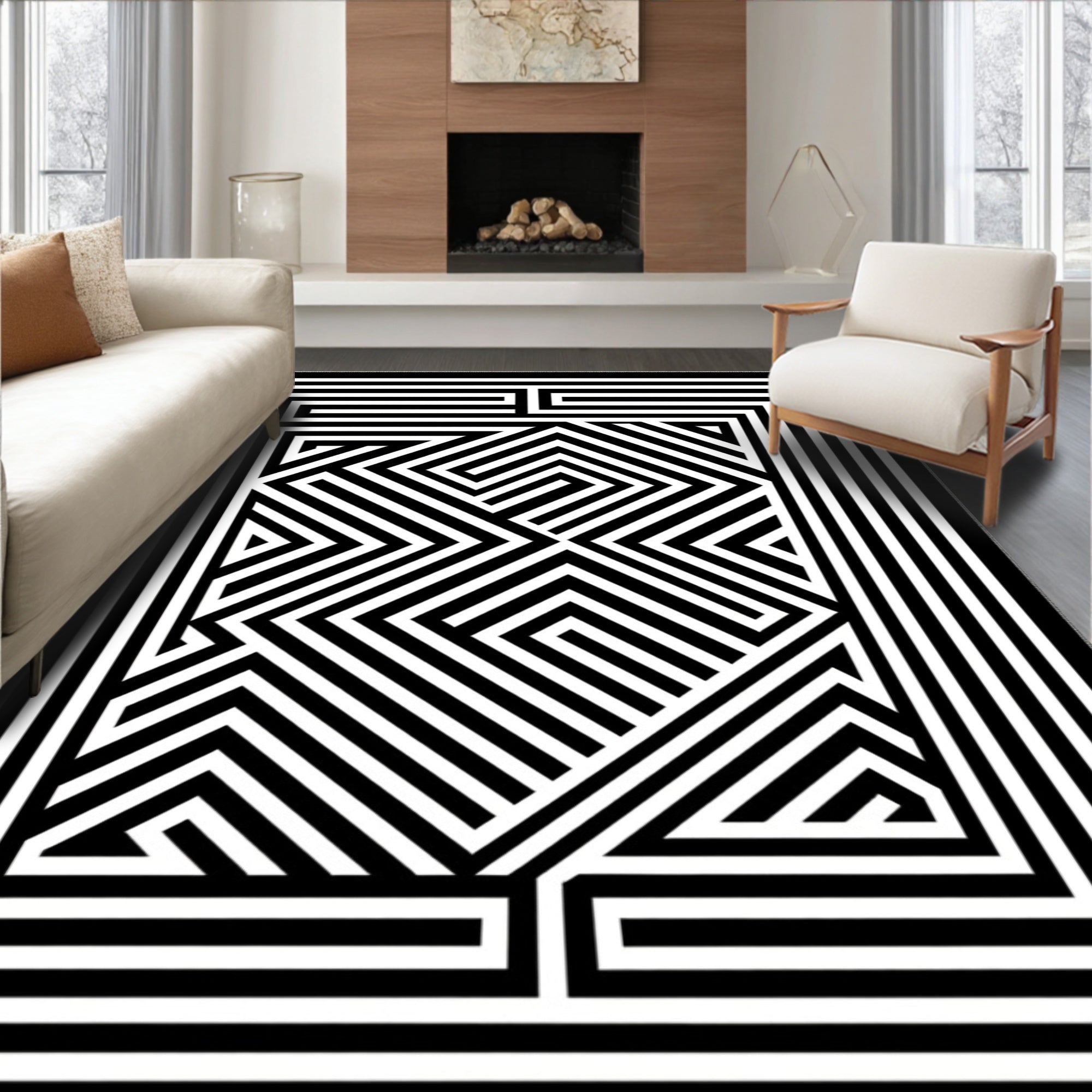 Monochromatic Geometric Illusion Rug