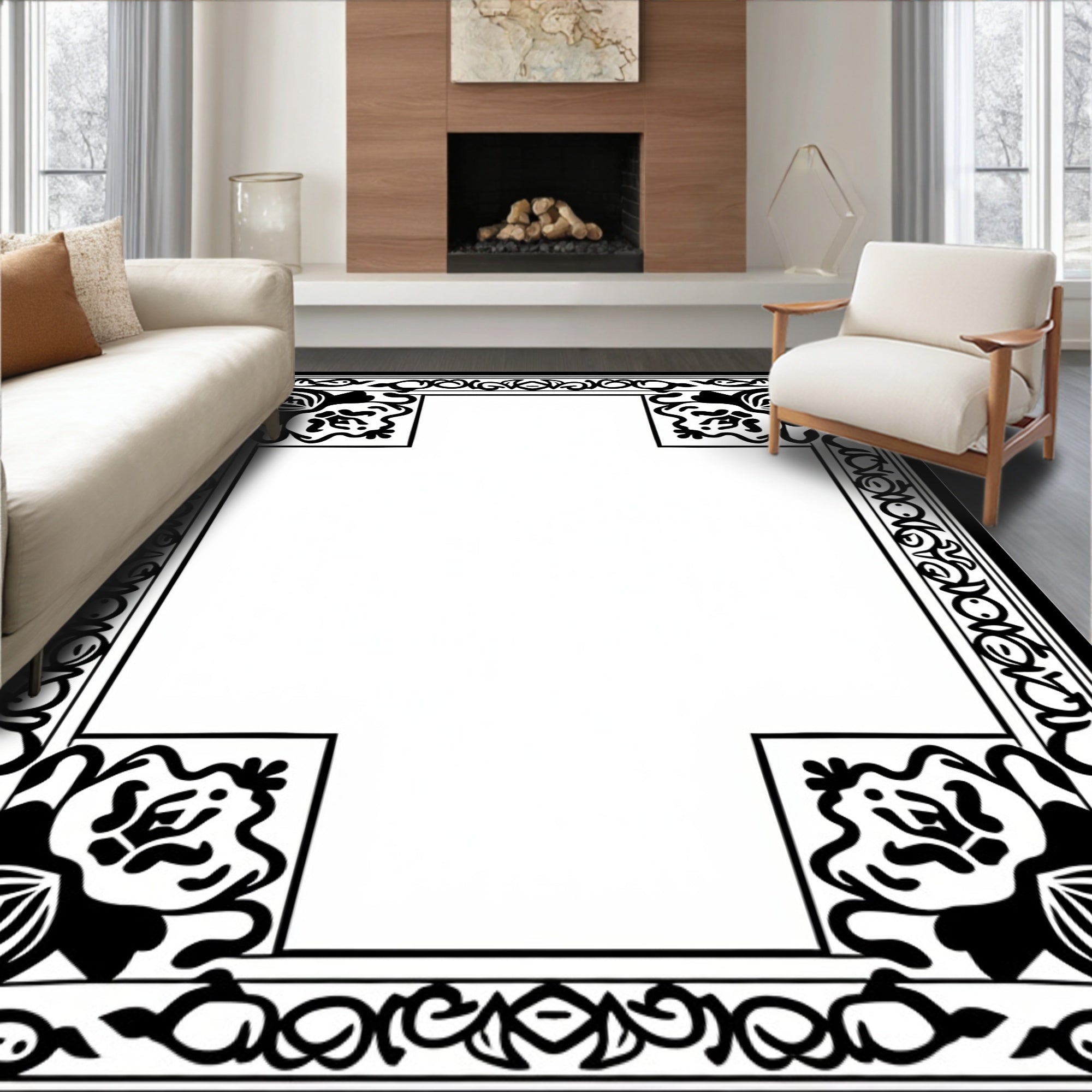 Ornate Floral Border Design Rug