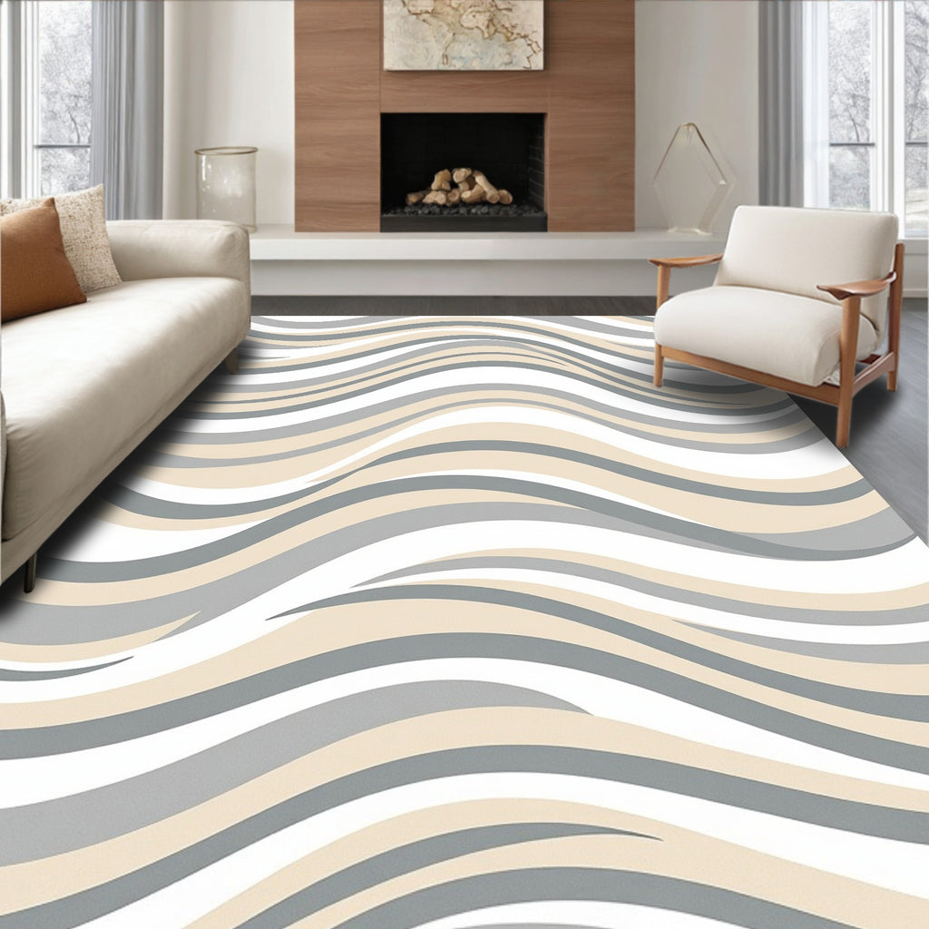 Neutral Wave Pattern Design Rug