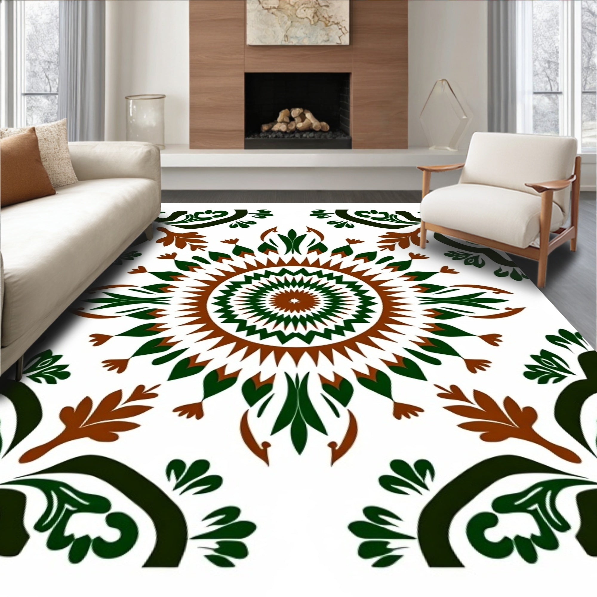 Radial Floral Pattern with Leaf Accents Rug