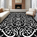 Black White Classic Floral Pattern Rug
