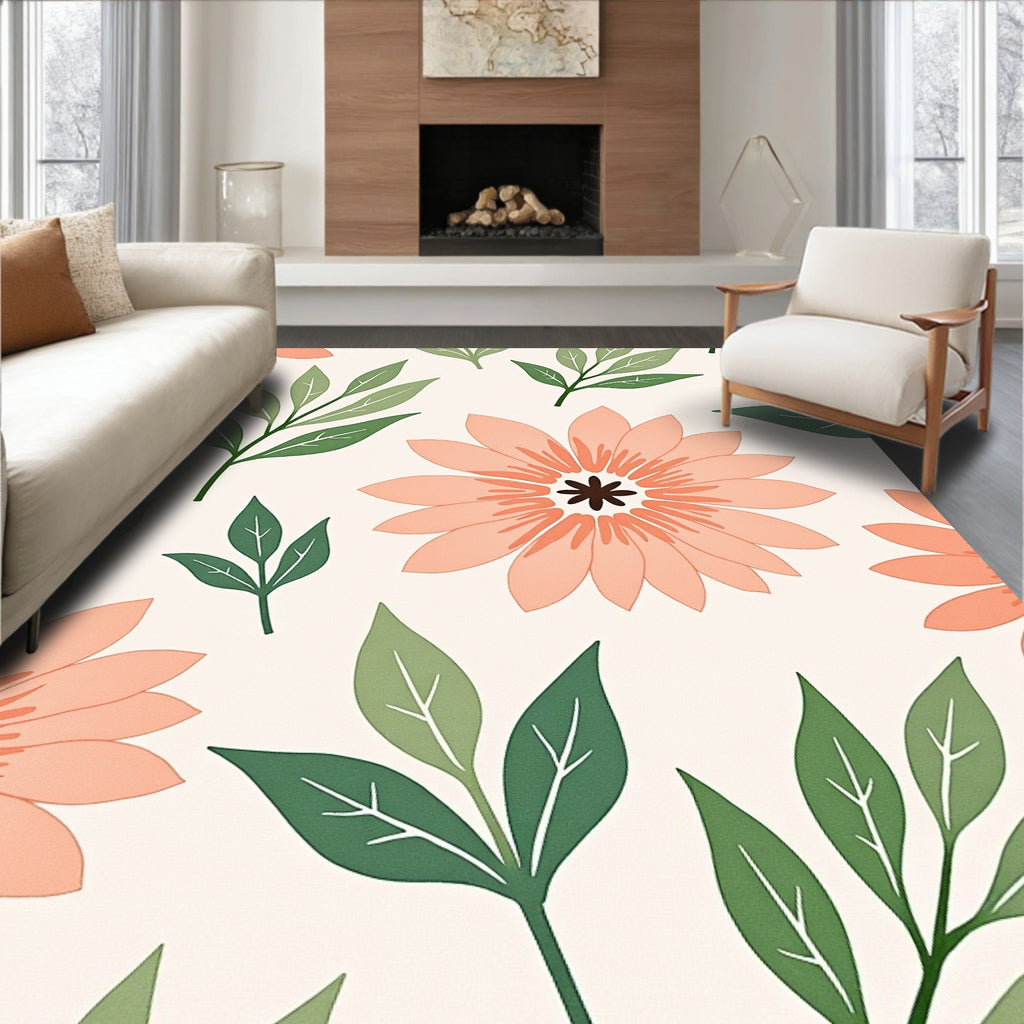 Coral Flower Leaf Pattern Rug