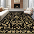 Golden Floral Scrollwork Mandala Rug