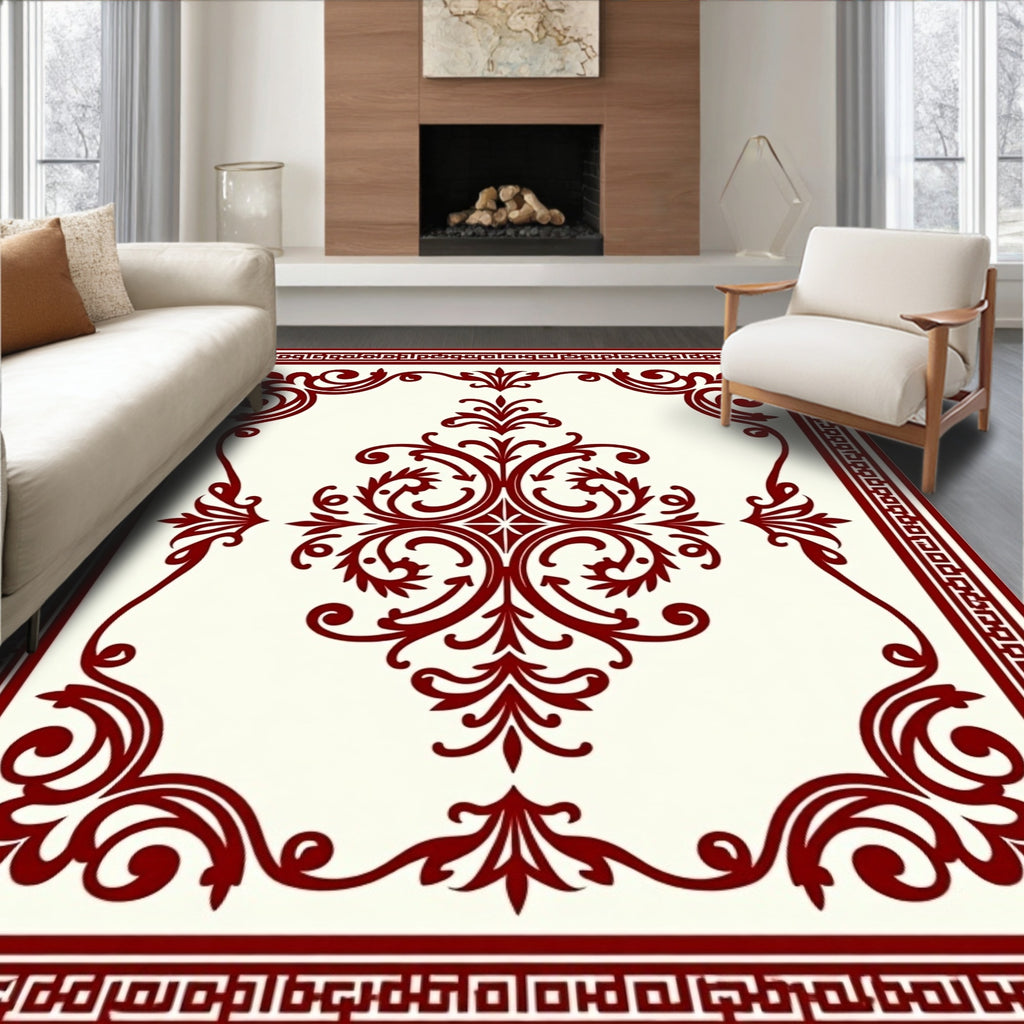 Classic Red Vine Scrollwork Decor Rug