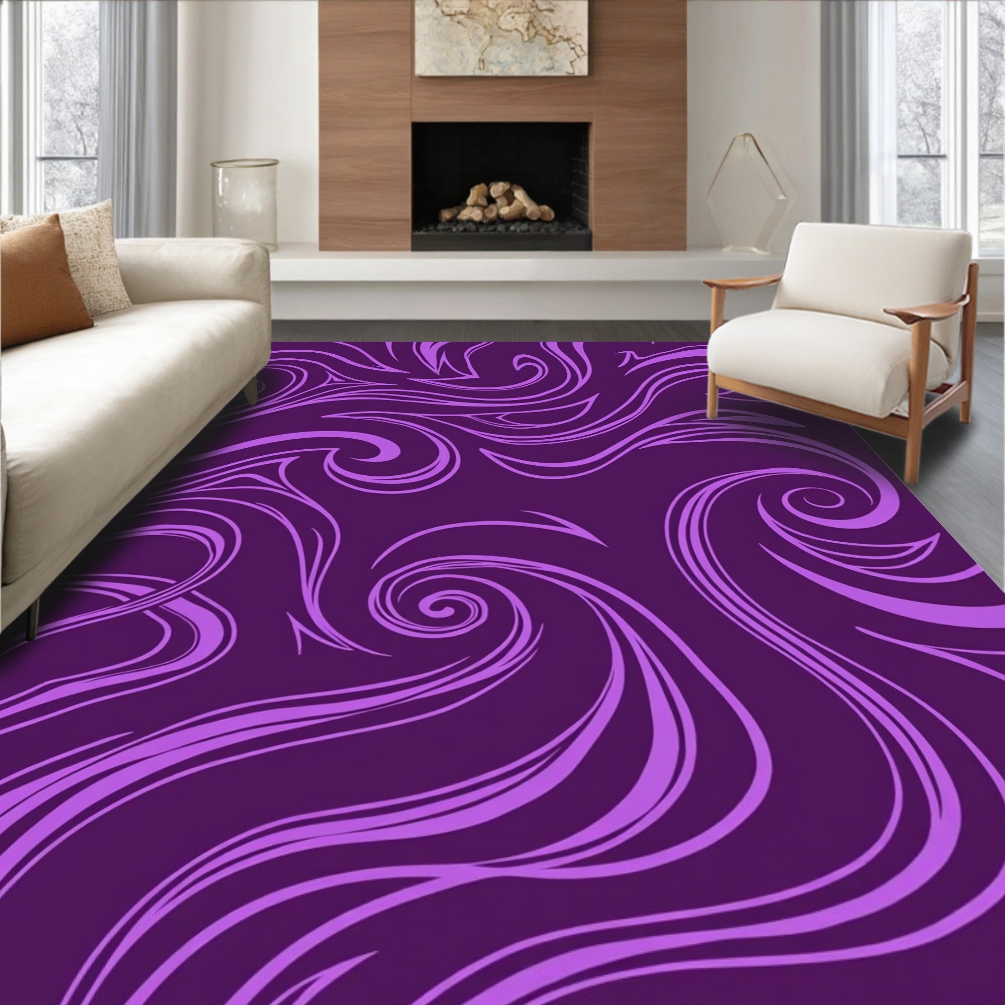 Swirling Amethyst Abstract Pattern Rug