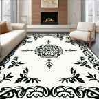 Ornate Black Leaf Motif Rug