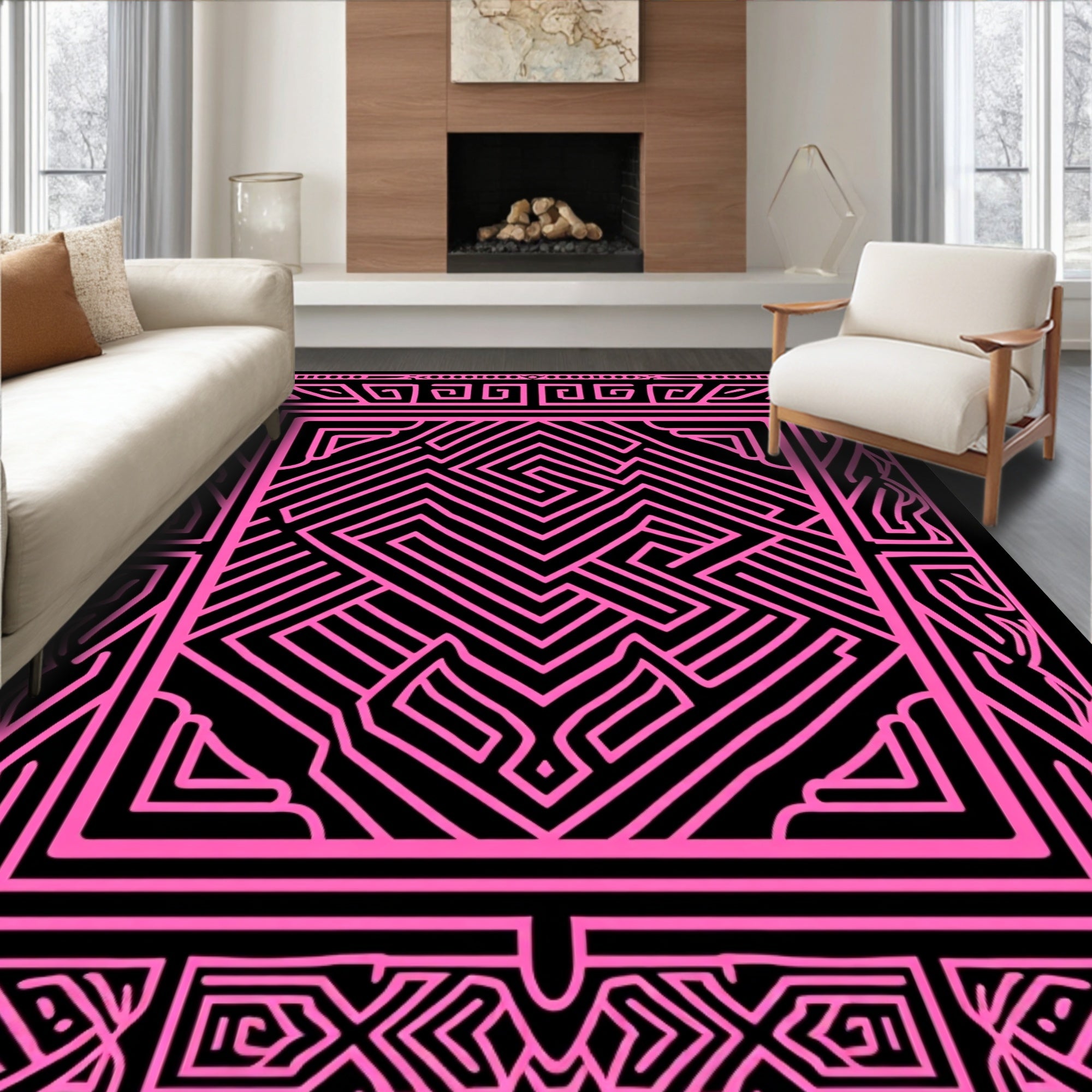 Vibrant Geometric Maze Pattern Rug