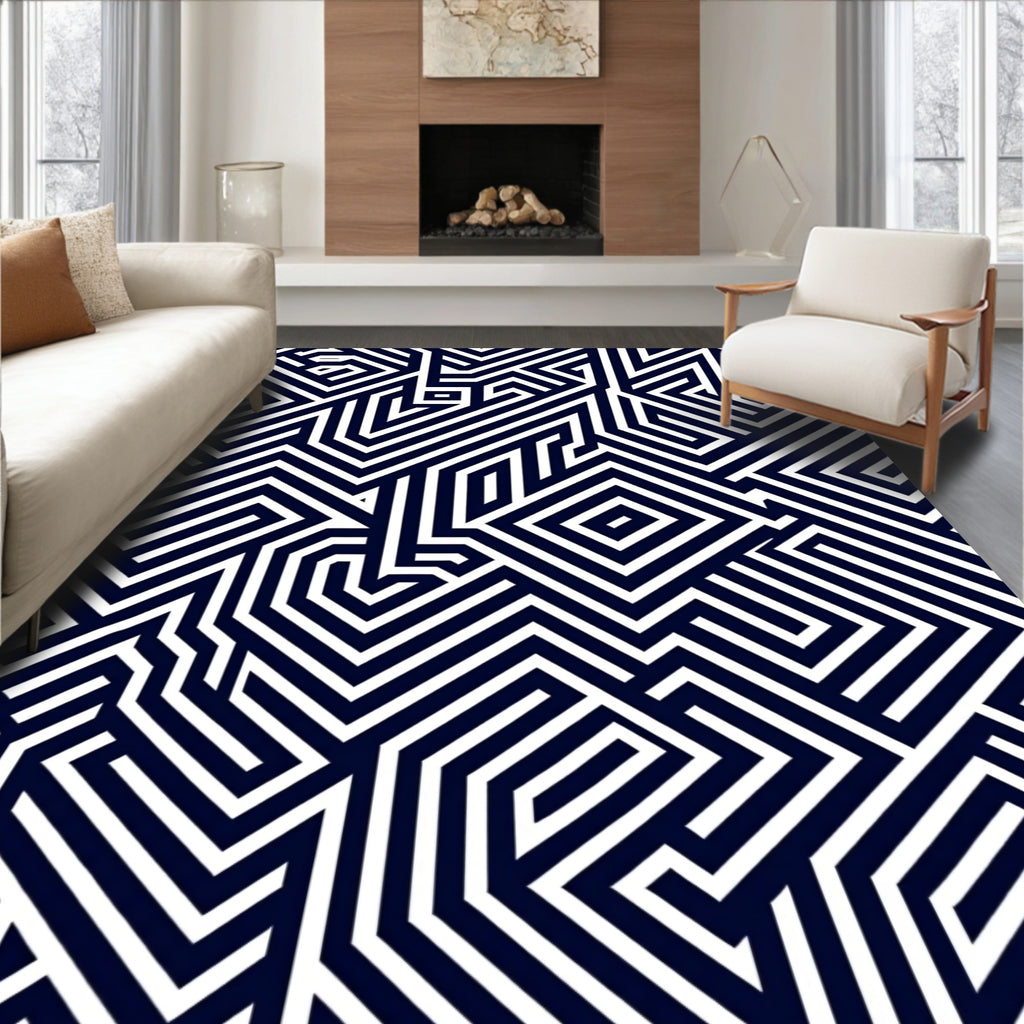 Monochrome Geometric Maze Rug