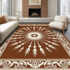 Radiant Sunburst Ivory Sepia Pattern Rug