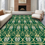 Green Gold Art Deco Floral Pattern Rug