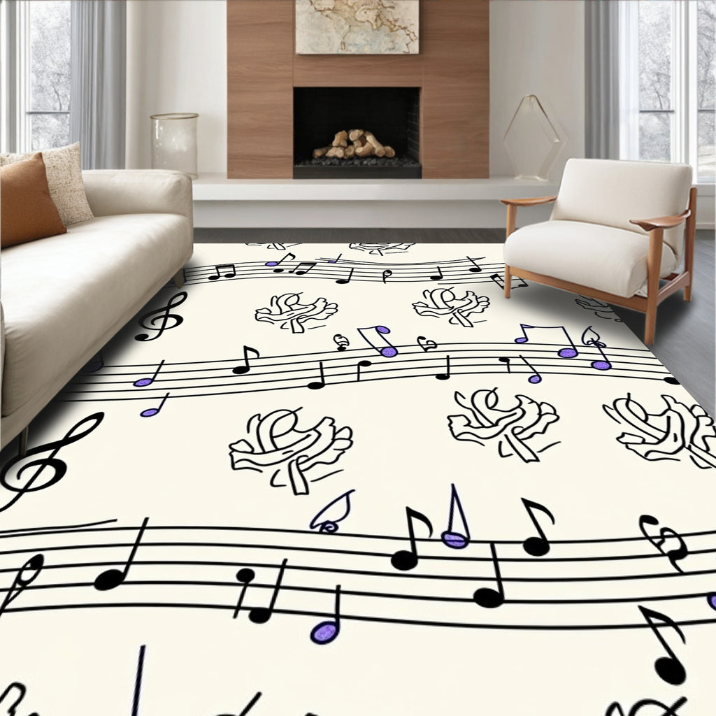Musical Notes and Abstract Floral Harmony Rug