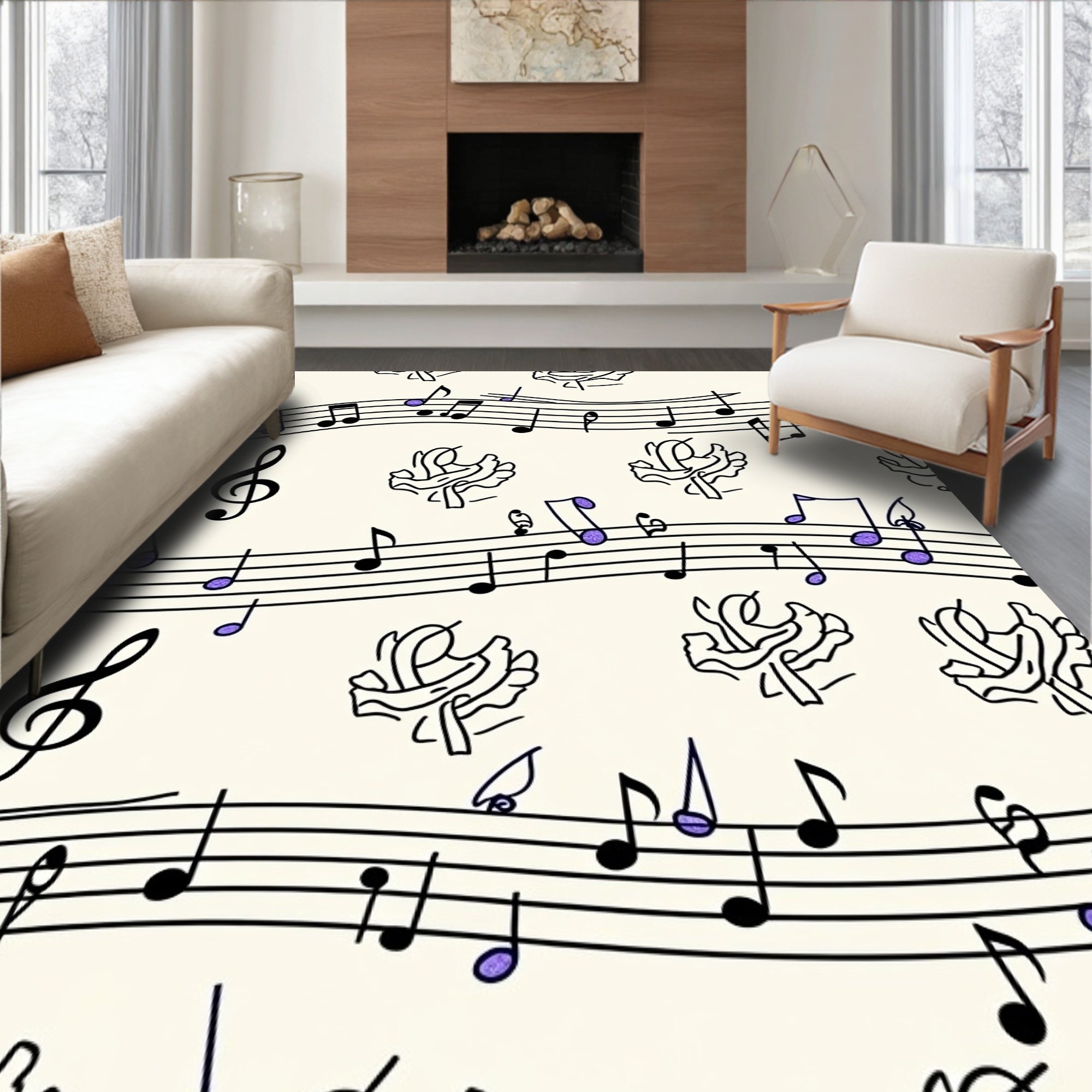 Musical Notes and Abstract Floral Harmony Rug