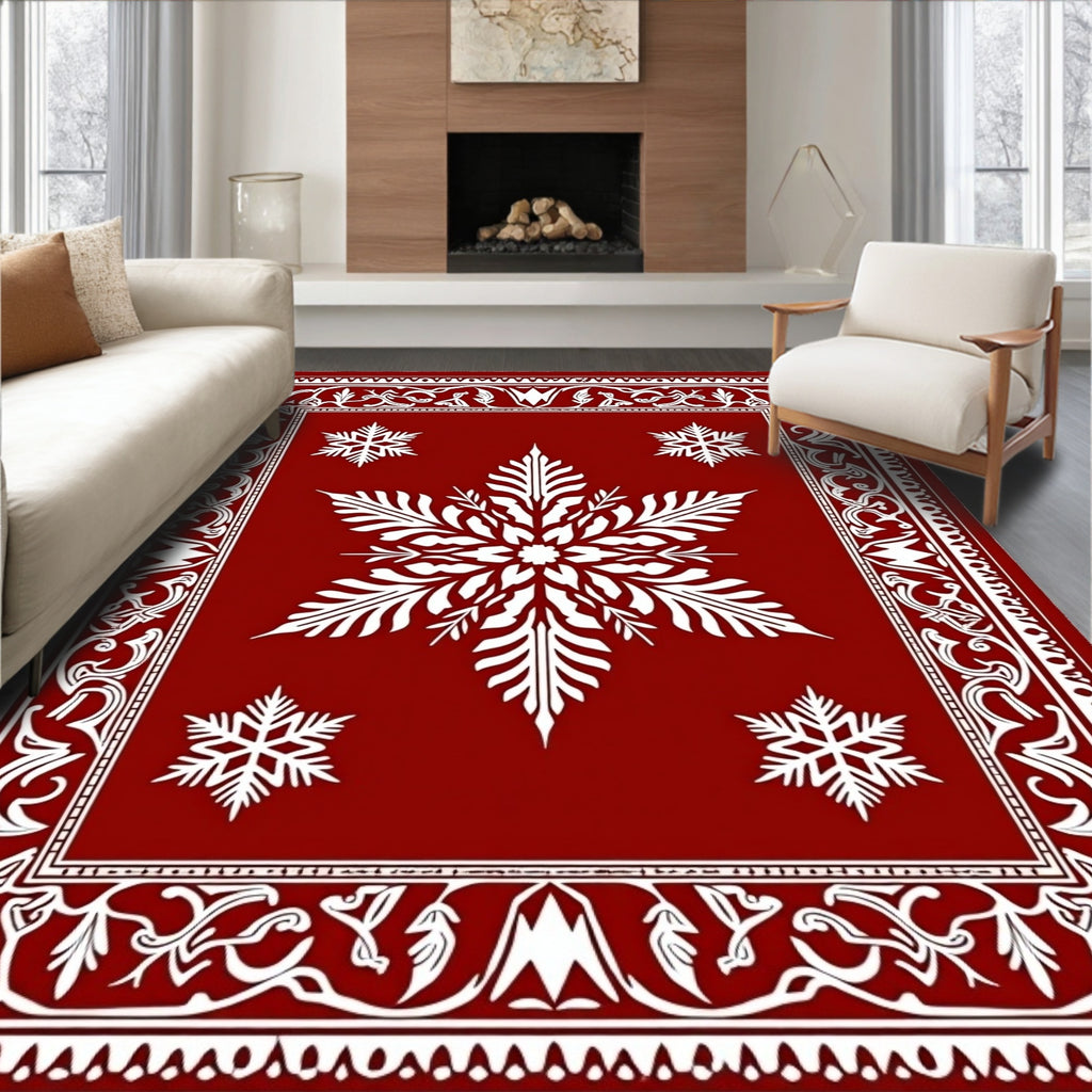 Crimson Snowflake Laurel Frame Rug