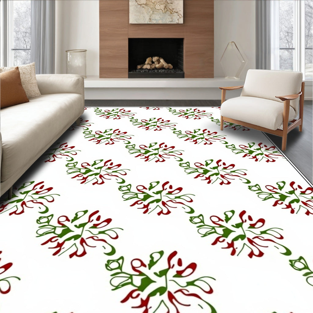 Red Green Abstract Swirl Pattern Rug