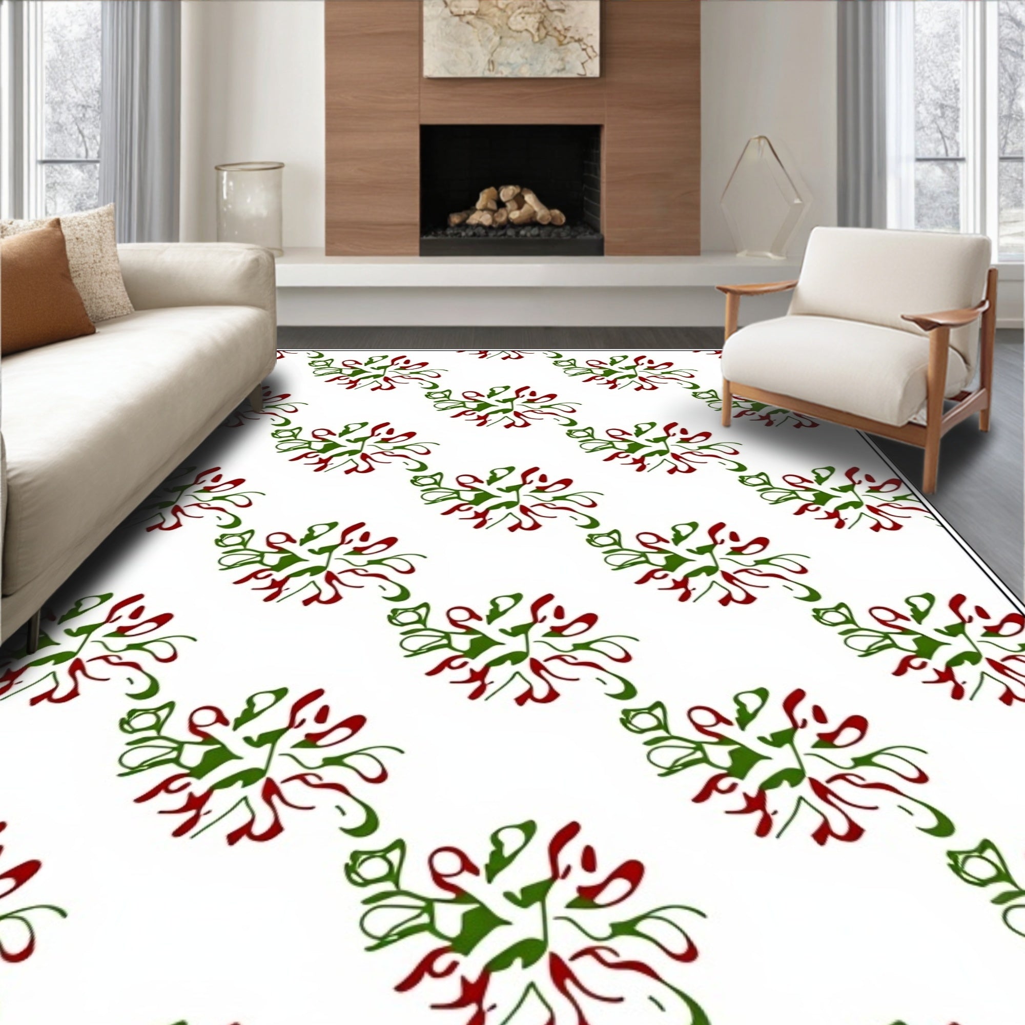 Red Green Abstract Swirl Pattern Rug