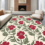 Crimson Flower Leaf Pattern Rug