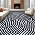 Sharp Black White Geometric Maze Design Rug