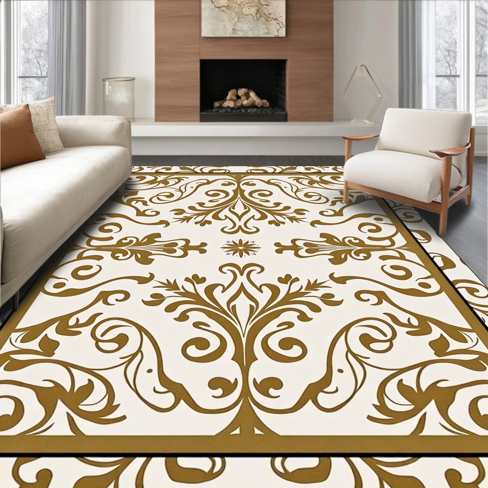 Classic Scrollwork Damask Pattern Rug