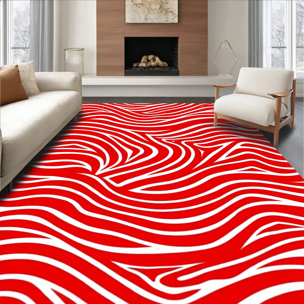 Bold Red White Swirl Pattern Rug