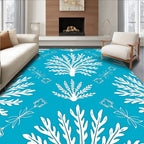 White Floral Patterned Teal Rug