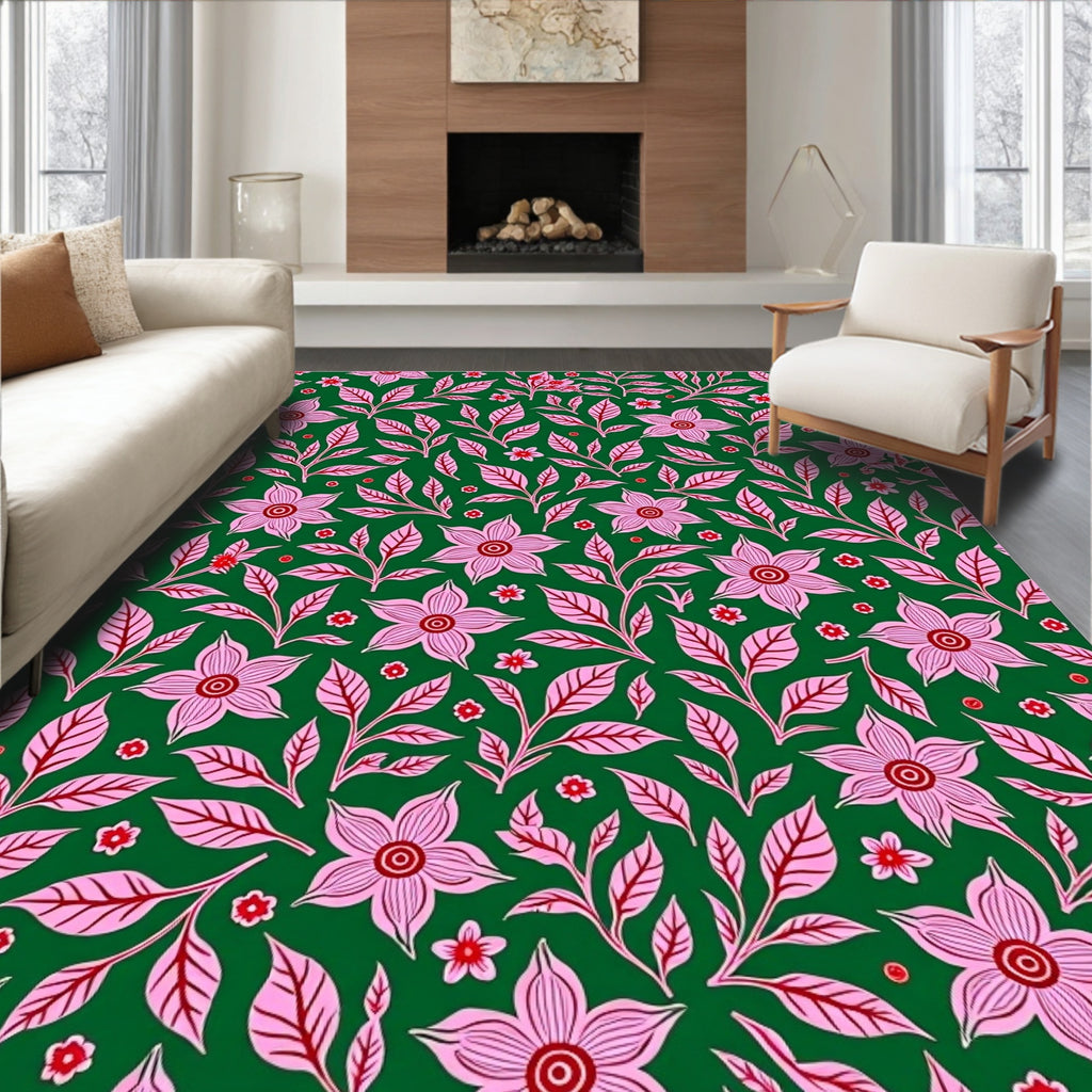 Pink Blossom With Green Foliage Rug
