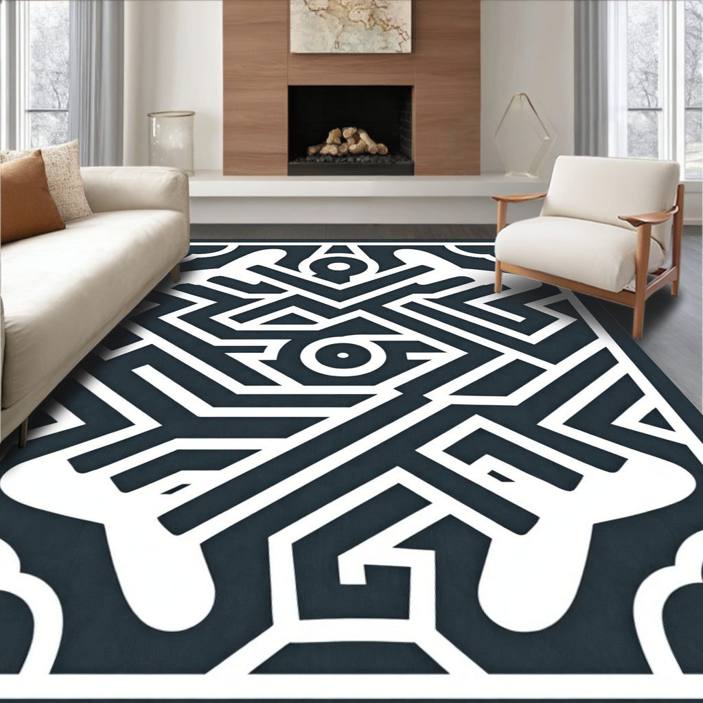 Abstract Geometric Maze Pattern Rug
