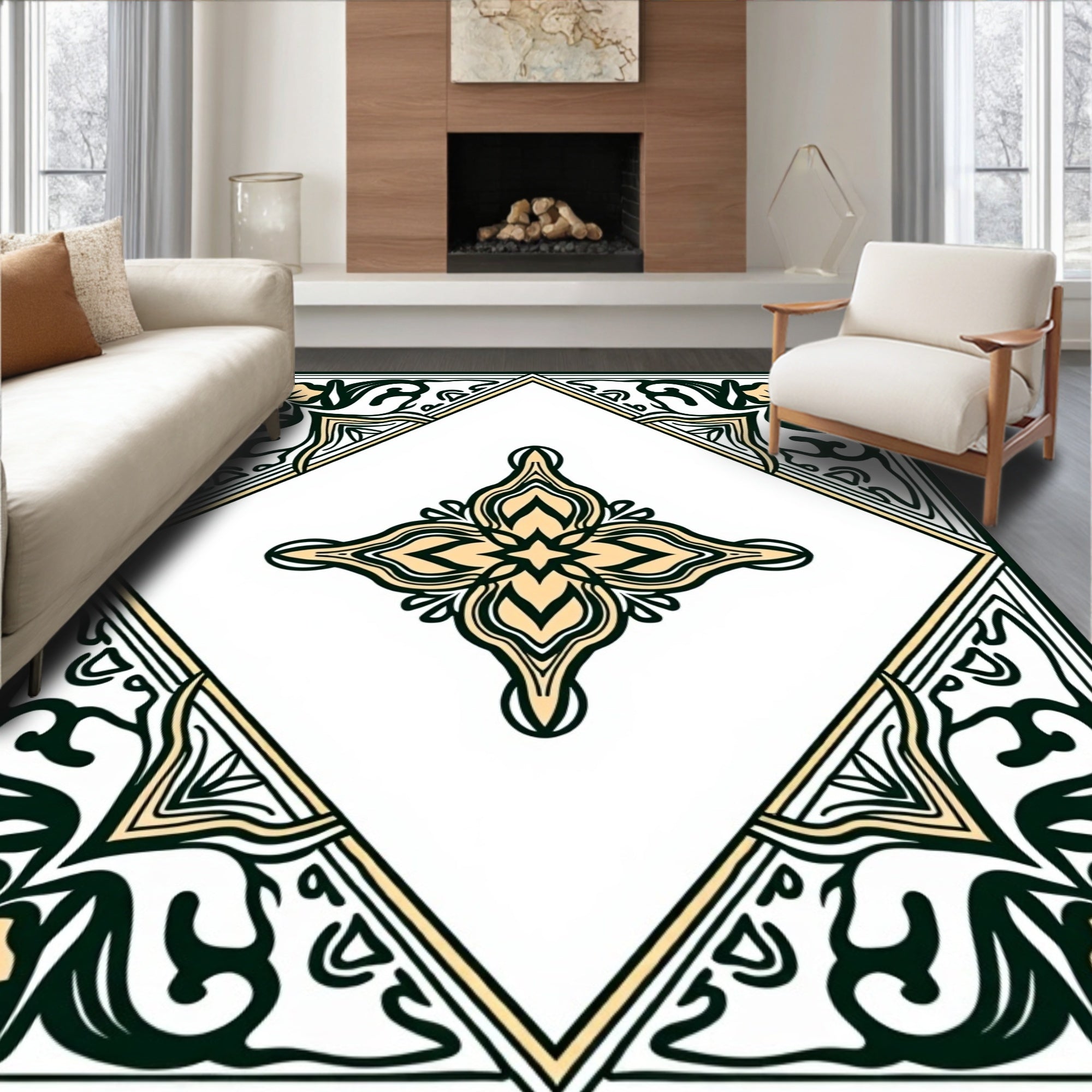 Art Nouveau Floral Geometric Pattern Rug