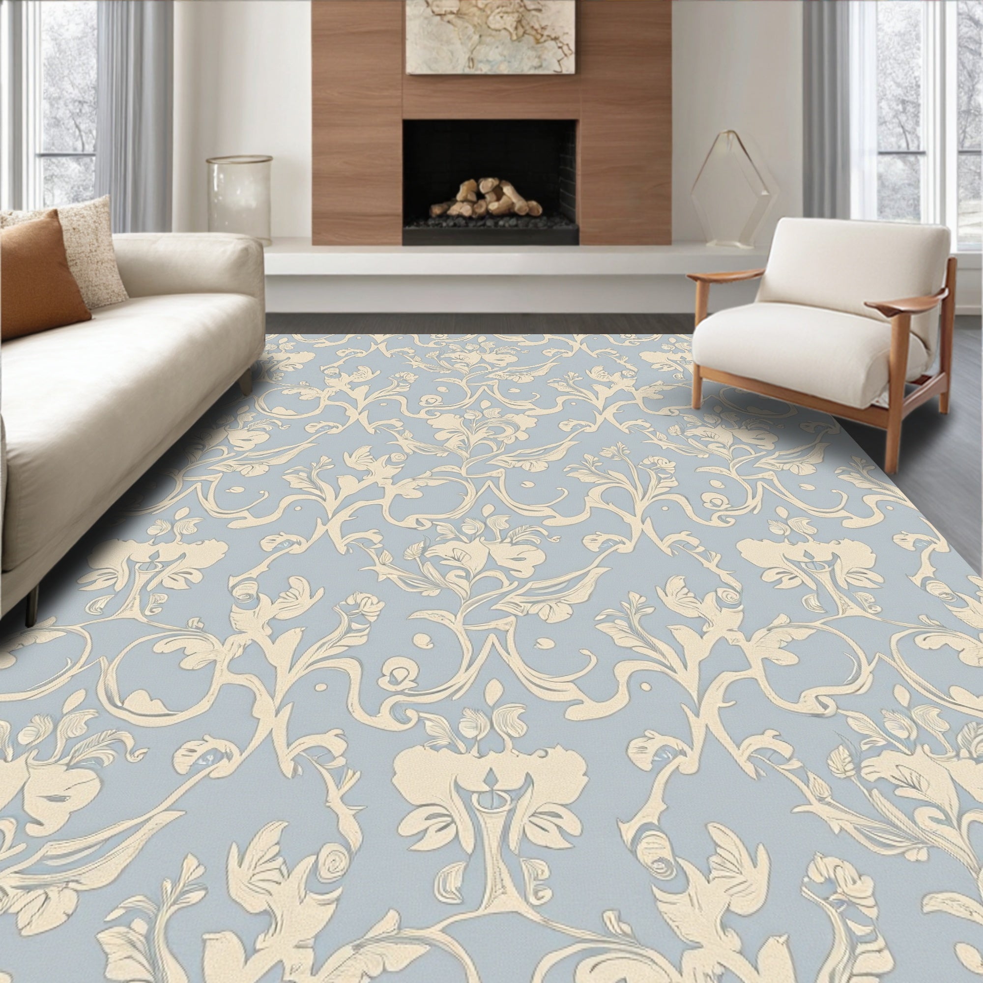 Classic Floral Damask Pattern Rug