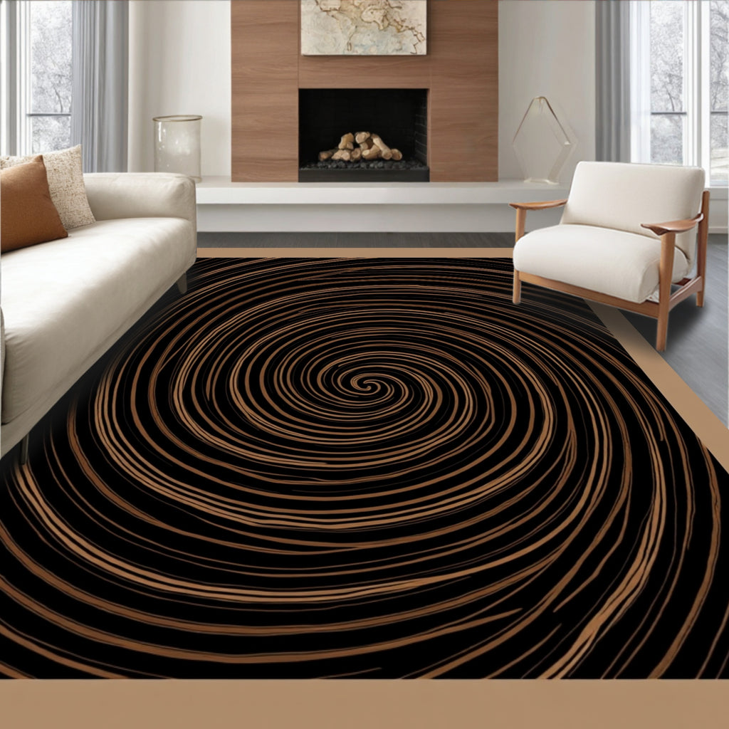 Abstract Swirls Dark Brown Design Rug