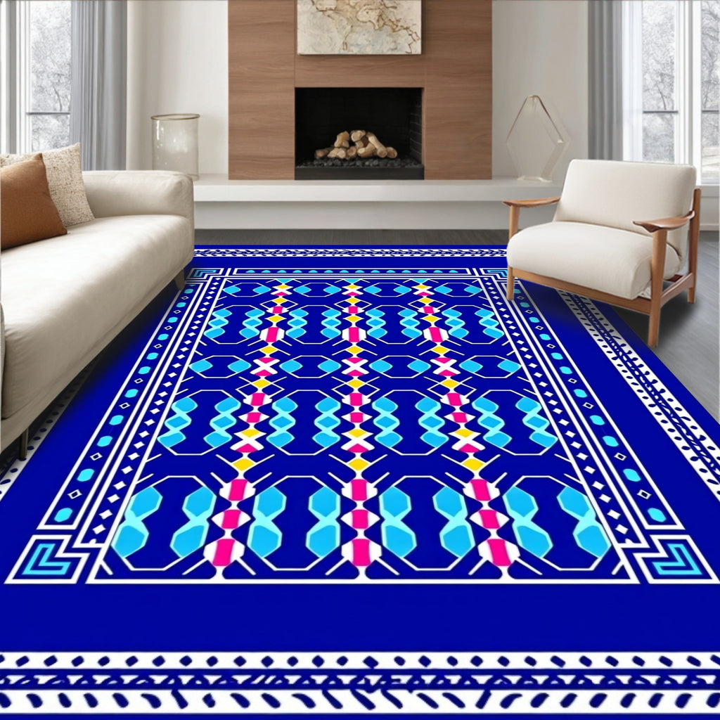 Vibrant Blue Geometric Pattern Rug