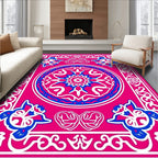 Vibrant Pink Blue Floral Medallion Rug