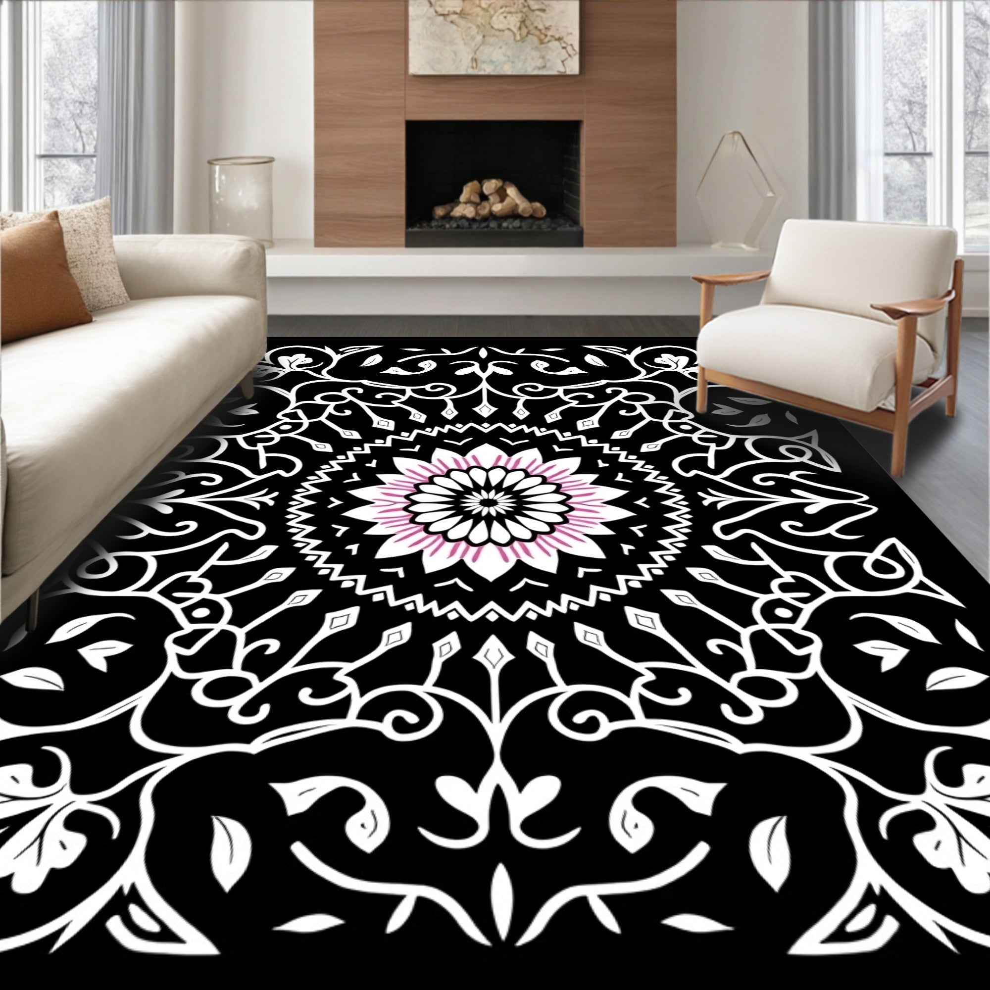 Intricate Floral Mandala With Pink Accents Rug