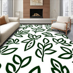 Stylized Dark Green Leaf Pattern Rug