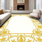 Golden Floral Swirls Decorative Frame Rug
