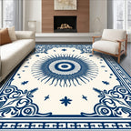 Classic Sunburst Ornamental Blue Pattern Rug