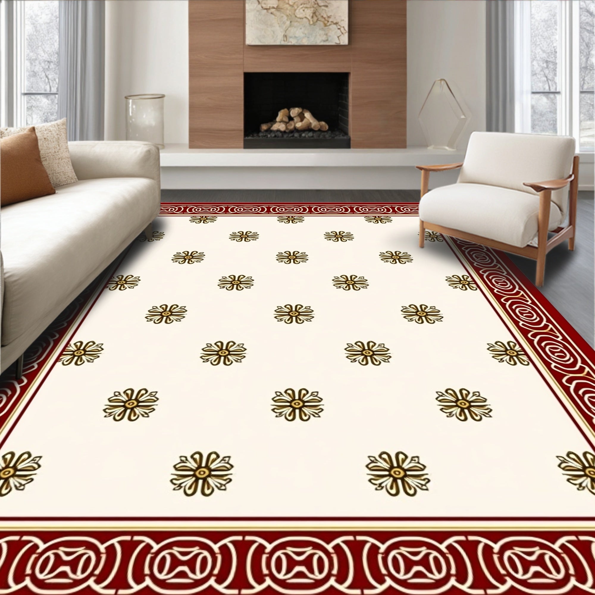 Floral Medallion Bordered Oriental Design Rug