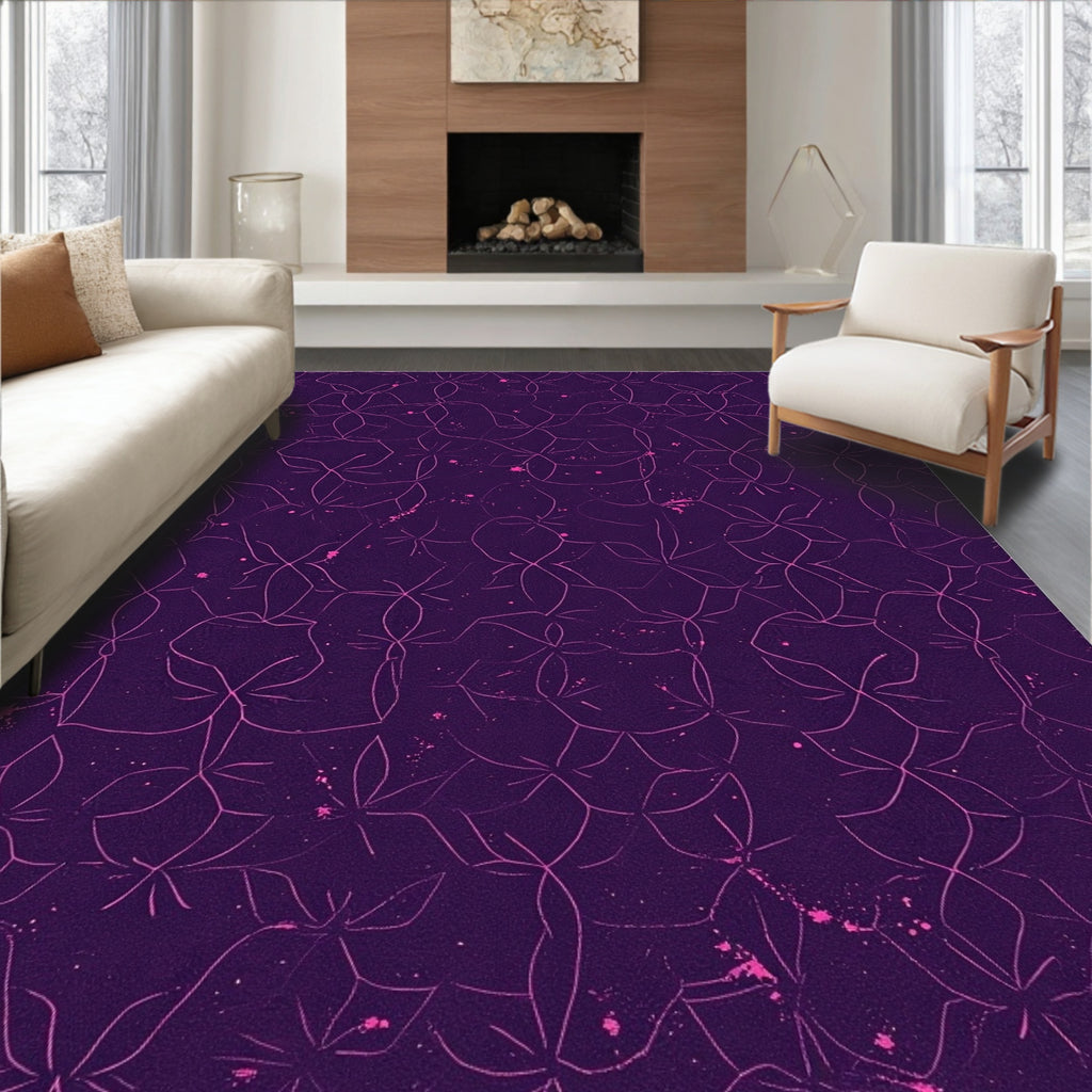 Dark Purple Geometric Floral Splatter Rug